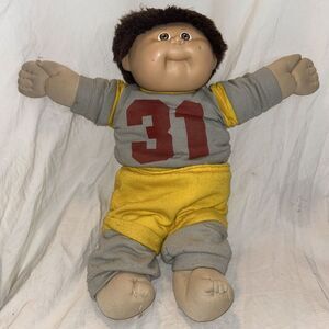 Vintage Cabbage‎ Patch Kids Doll Boy Brown Hair Football Soccer Uniform J6